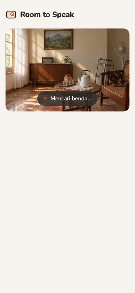 The photo with a calm Mencari benda (looking for objects) indicator.
